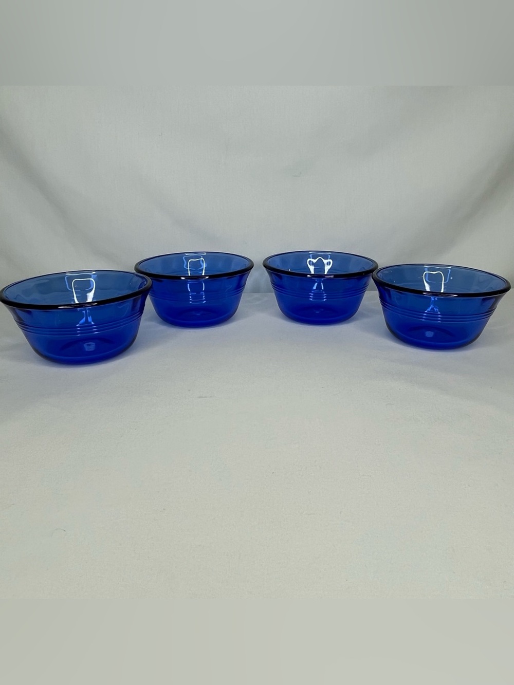Vintage pyrex Cobalt Blue Glass Custard Cups With Stripes- Set of 4